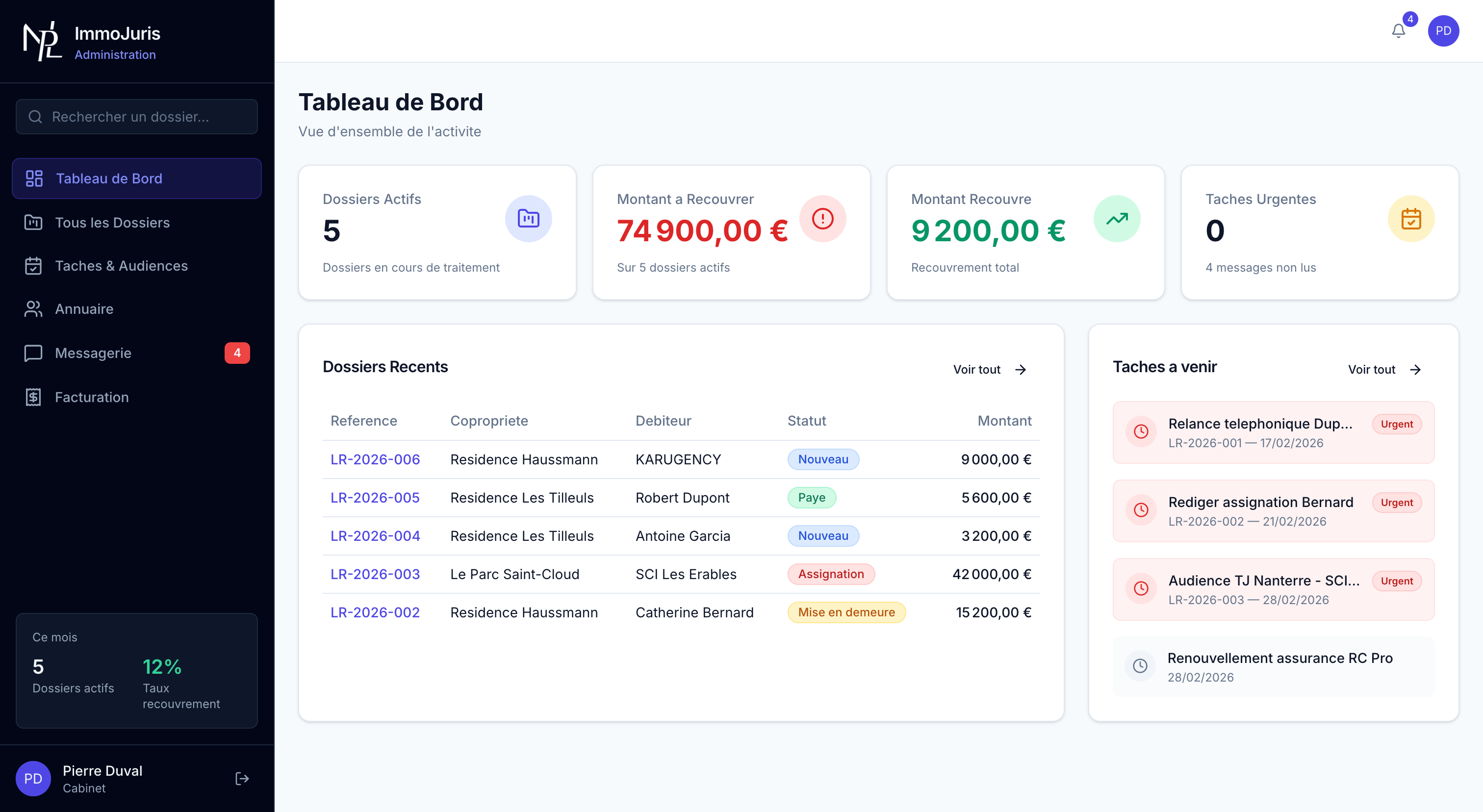 ImmoJuris — Plateforme de recouvrement immobilier